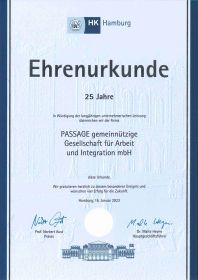 Ehrenurkunde 25 Jahre Unternehmerische Leistungen